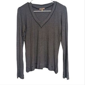 Bordeaux Black White Stripe Long Sleeve V Neck Top Size Small